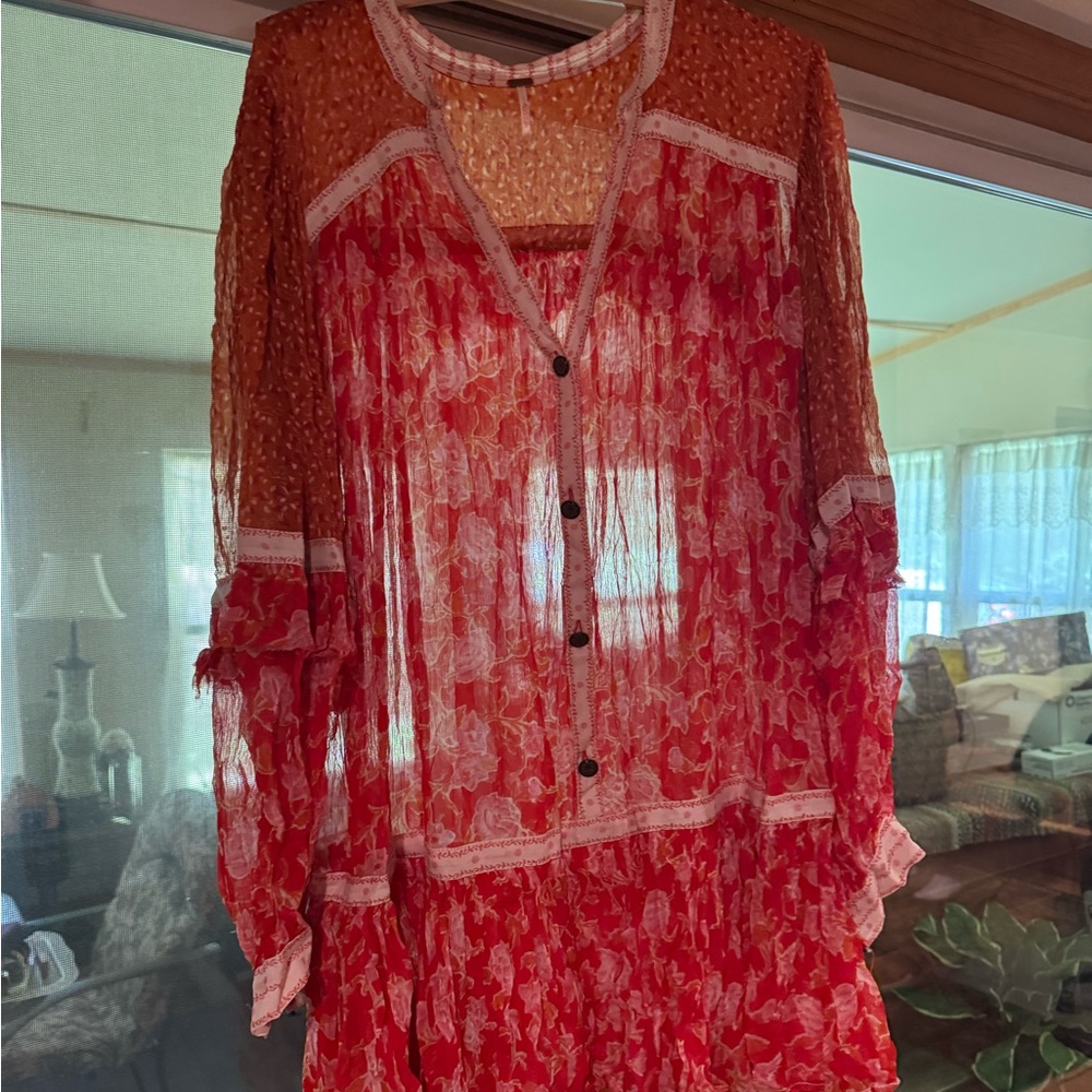 Free people Sheer Red and White dress medium